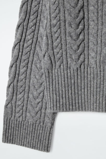 Cable-knit wool funnel-neck jumper