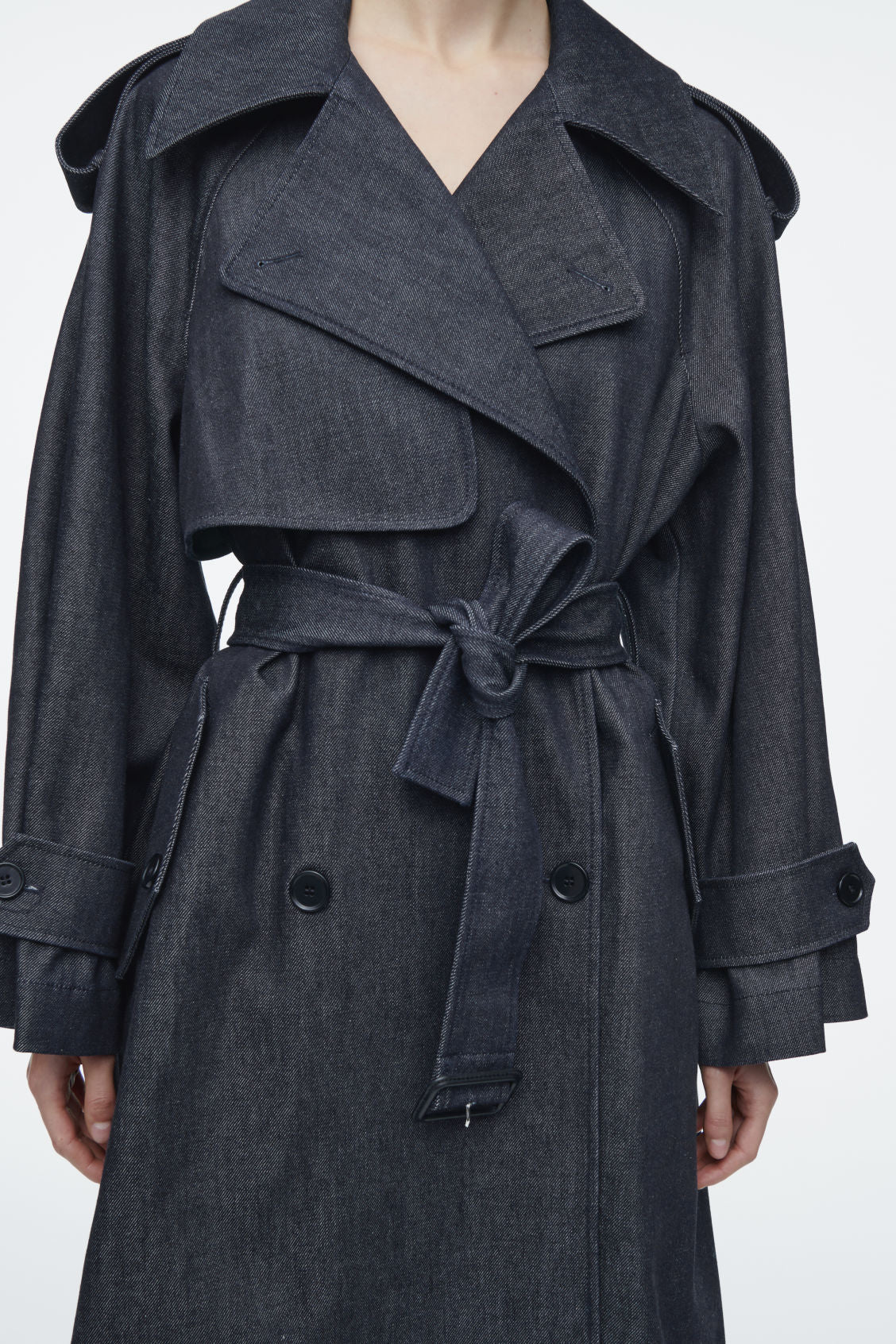 Oversized denim trench coat