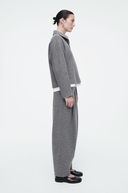 Boiled-Wool Barrel Leg Trousers