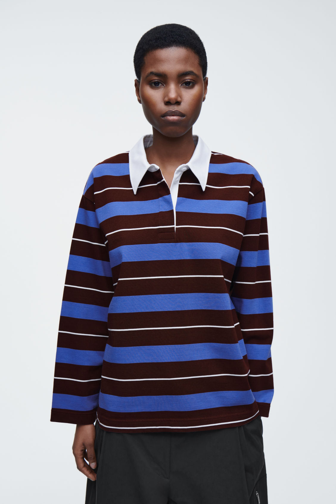 Striped long-sleeved polo shirt