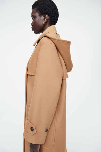 Hooded wool duffle coat