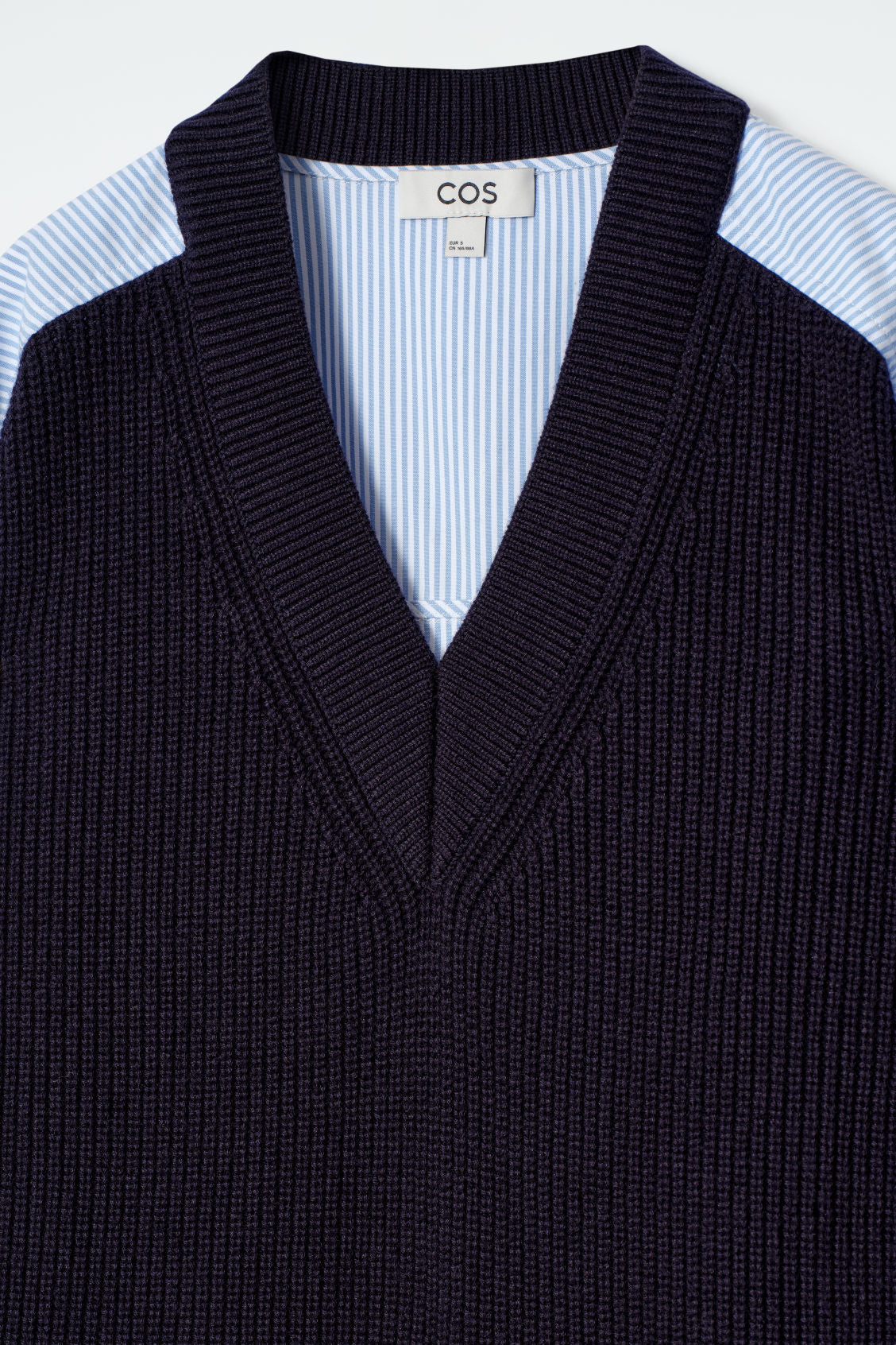 Deconstructed poplin-panelled wool jumper