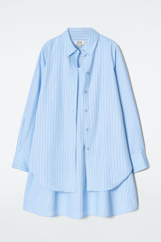 Layered striped trapeze shirt dress