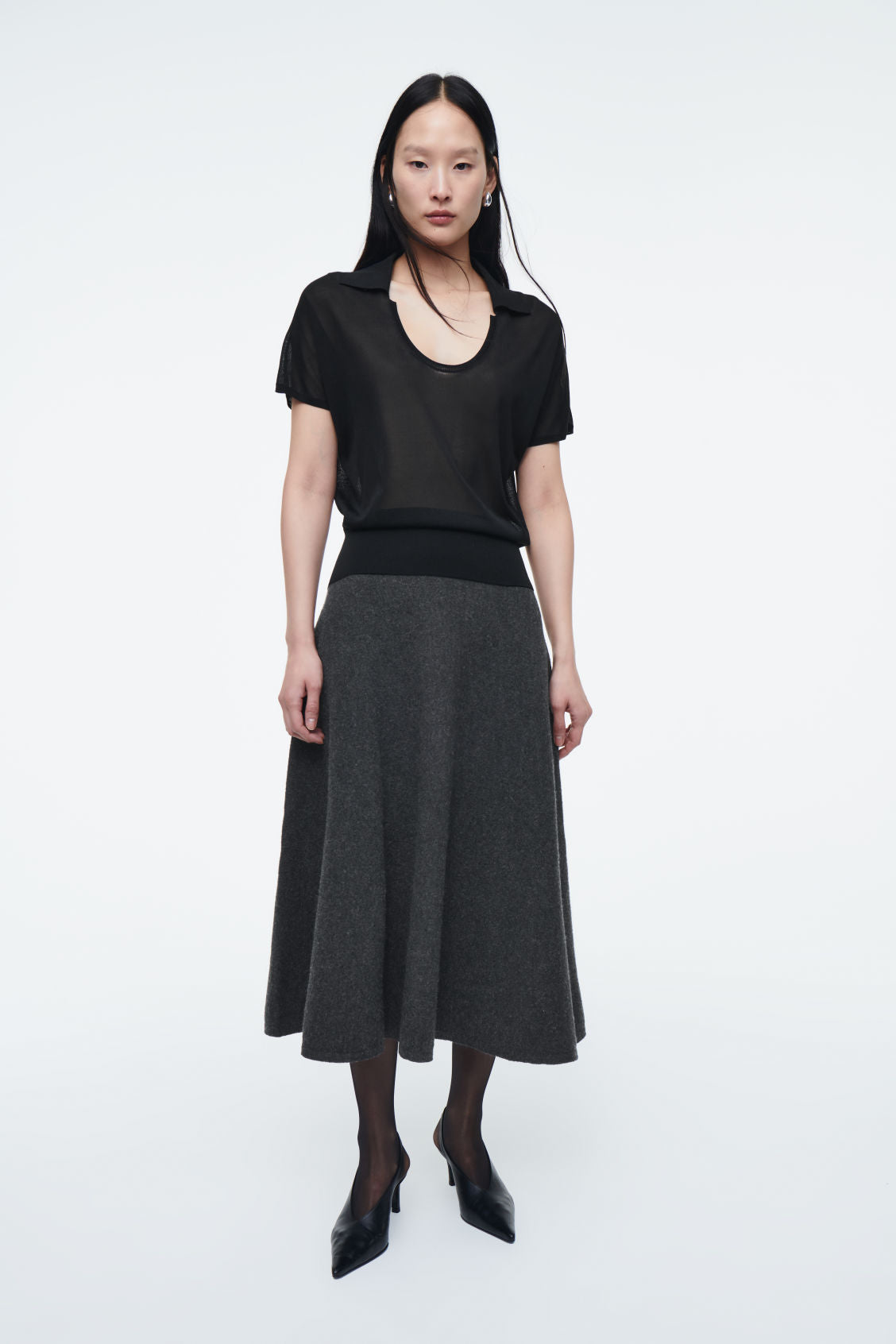 Boiled-Wool Midi Skirt