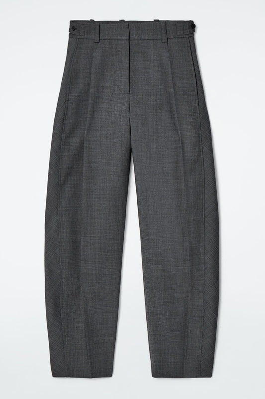 Wool-Blend Barrel-Leg Trousers