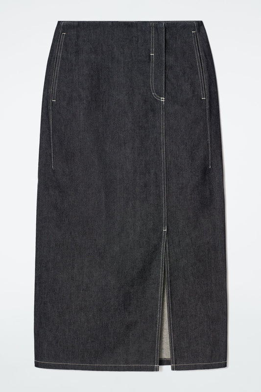 Straight denim midi skirt