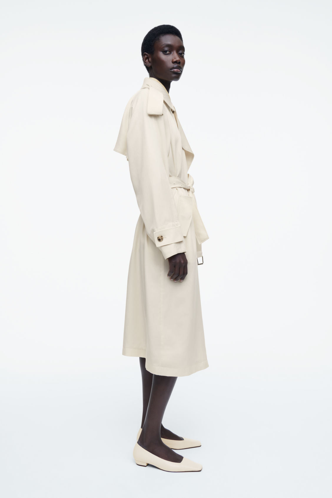 Knitted-collar trench coat