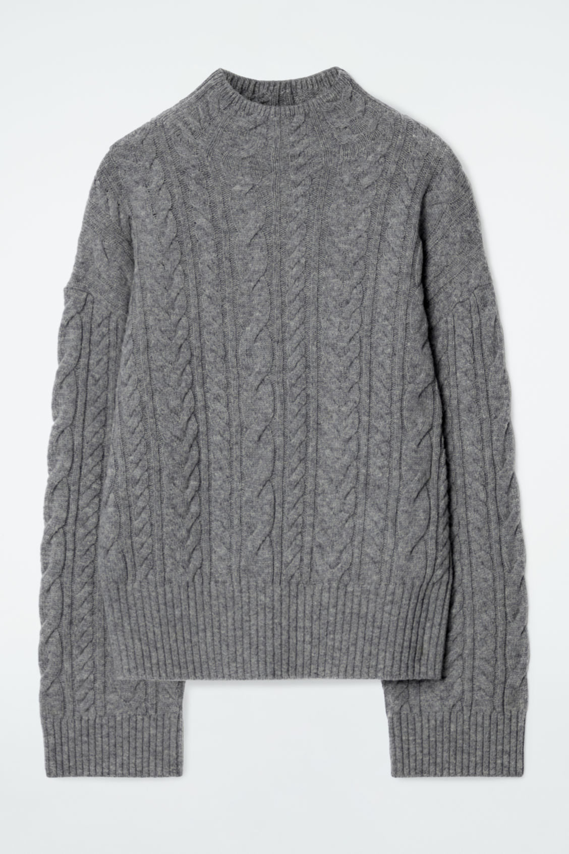 Cable-knit wool funnel-neck jumper