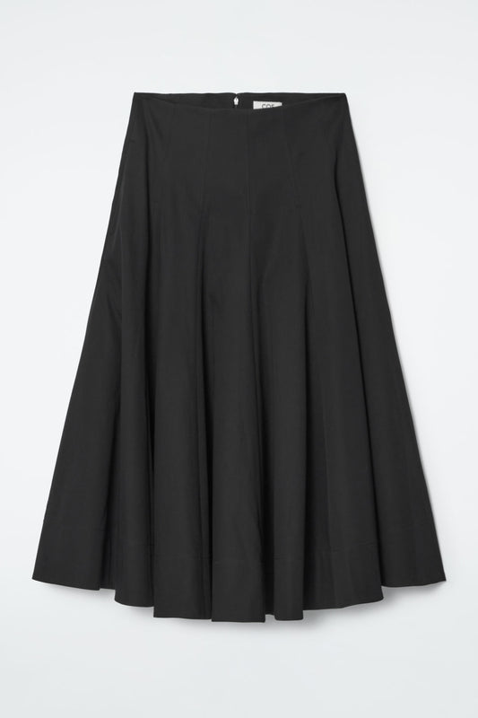 Voluminous Pleated Cotton Midi Skirt