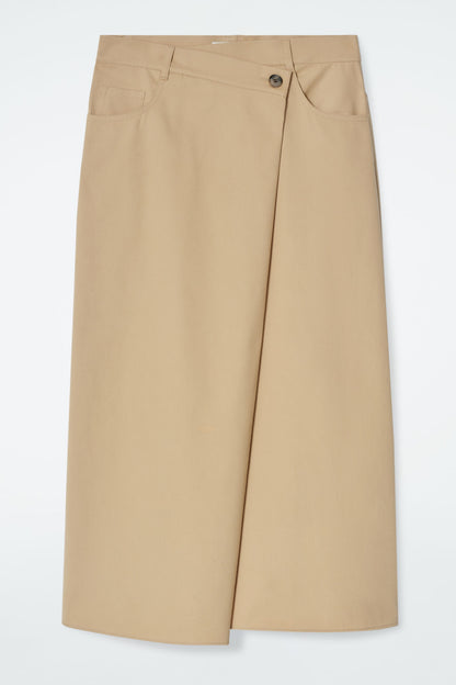 Asymmetric cotton midi skirt