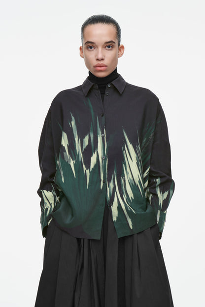 Printed linen-blend shirt