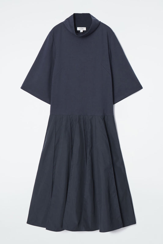 Funnel-Neck Panelled Midi Dress