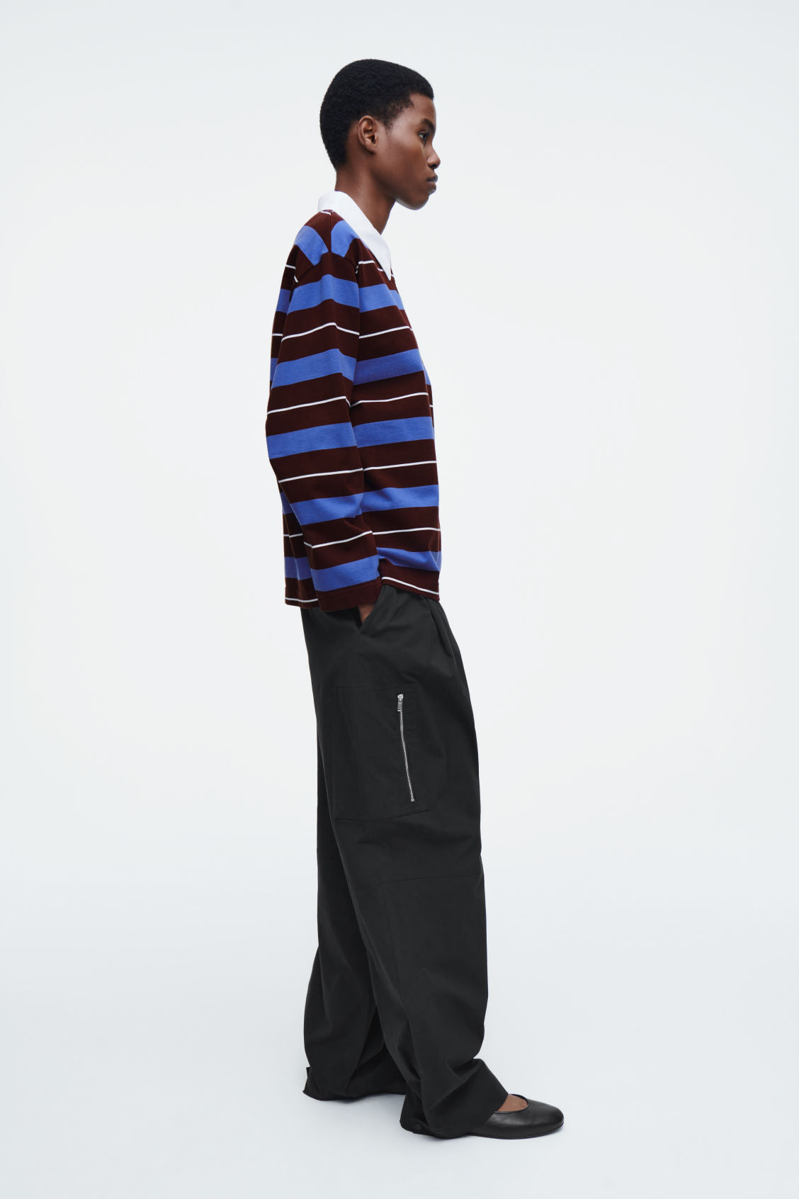 Striped long-sleeved polo shirt