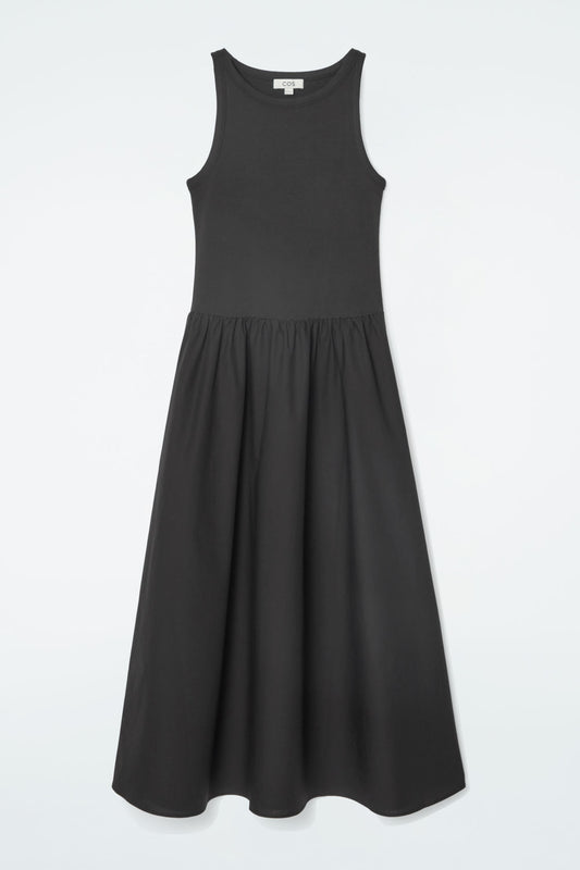 Contrast-Panel Maxi Dress