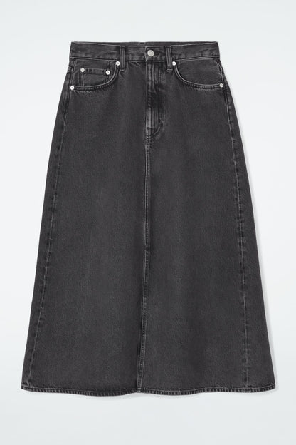 A-Line Denim Midi Skirt