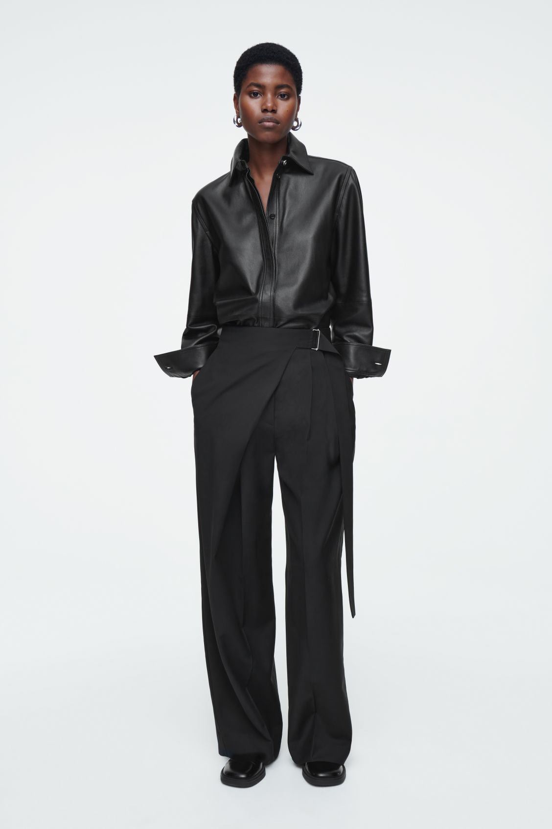 Belted Wrap-Front Wool Trousers