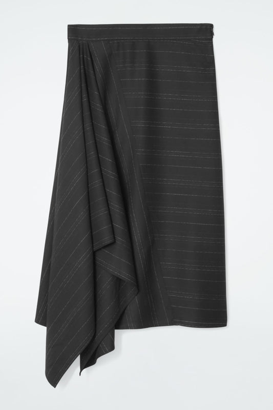 Asymmetric Pinstriped Wool Skirt