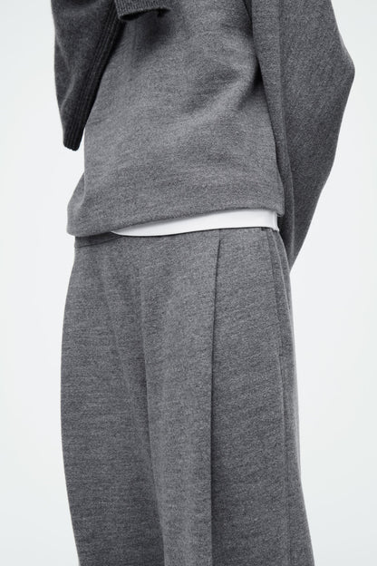 Boiled-Wool Barrel Leg Trousers