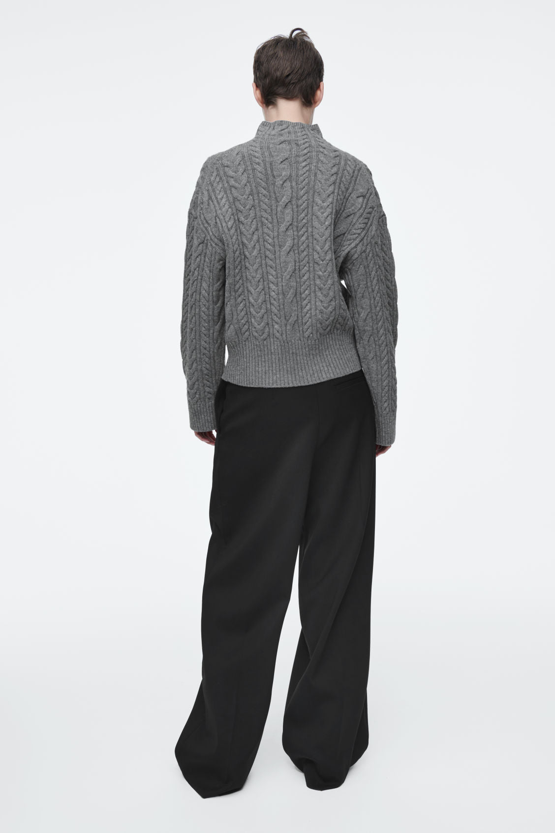 Cable-knit wool funnel-neck jumper