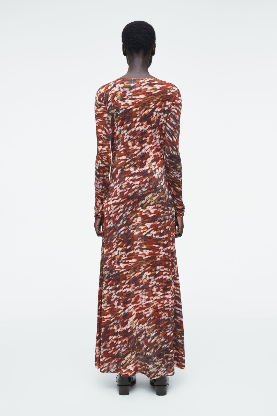 Printed semi-sheer knitted maxi dress