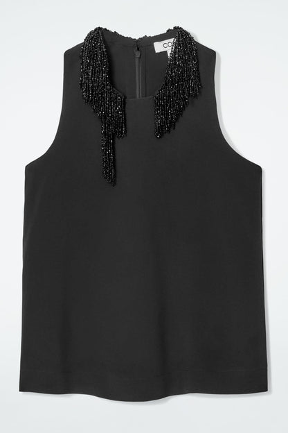 Embellished Racer-Neck Top