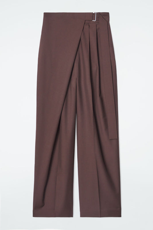 Belted Wrap-Front Wool Trousers