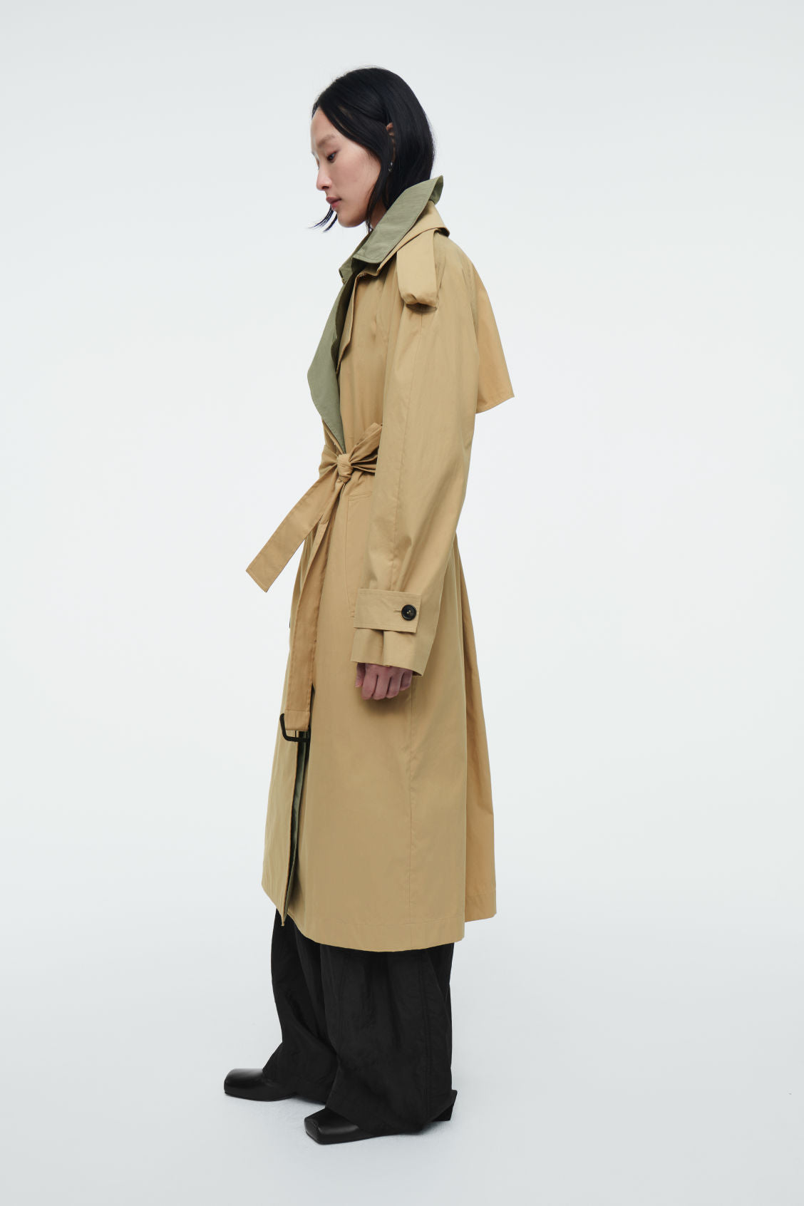 Layered Double-Breasted Trench Coat