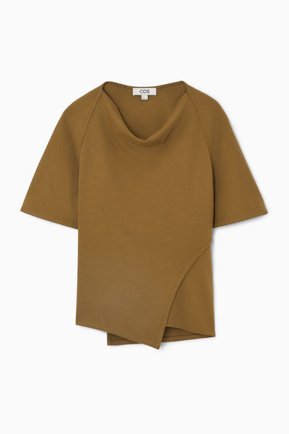 Asymmetric cowl-neck T-shirt