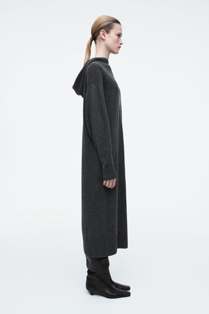 Hooded merino wool maxi dress