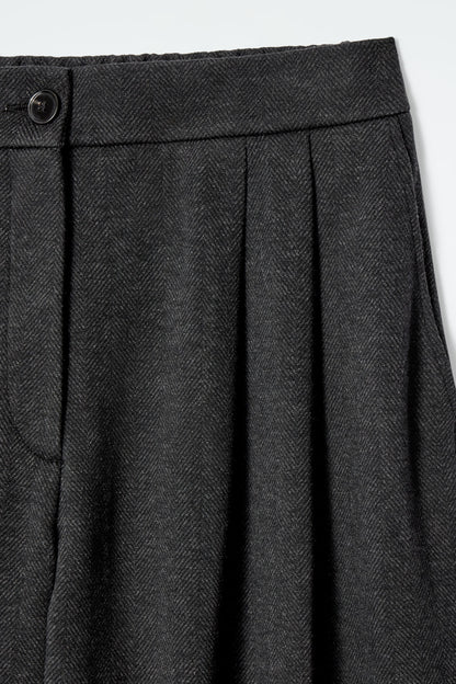 Pleated Wide-Leg Herringbone Trousers
