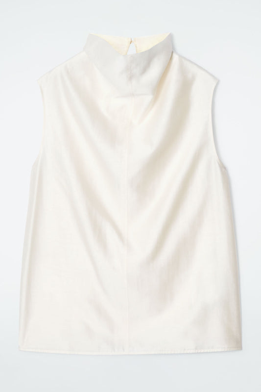 Funnel-Neck Sleeveless Blouse