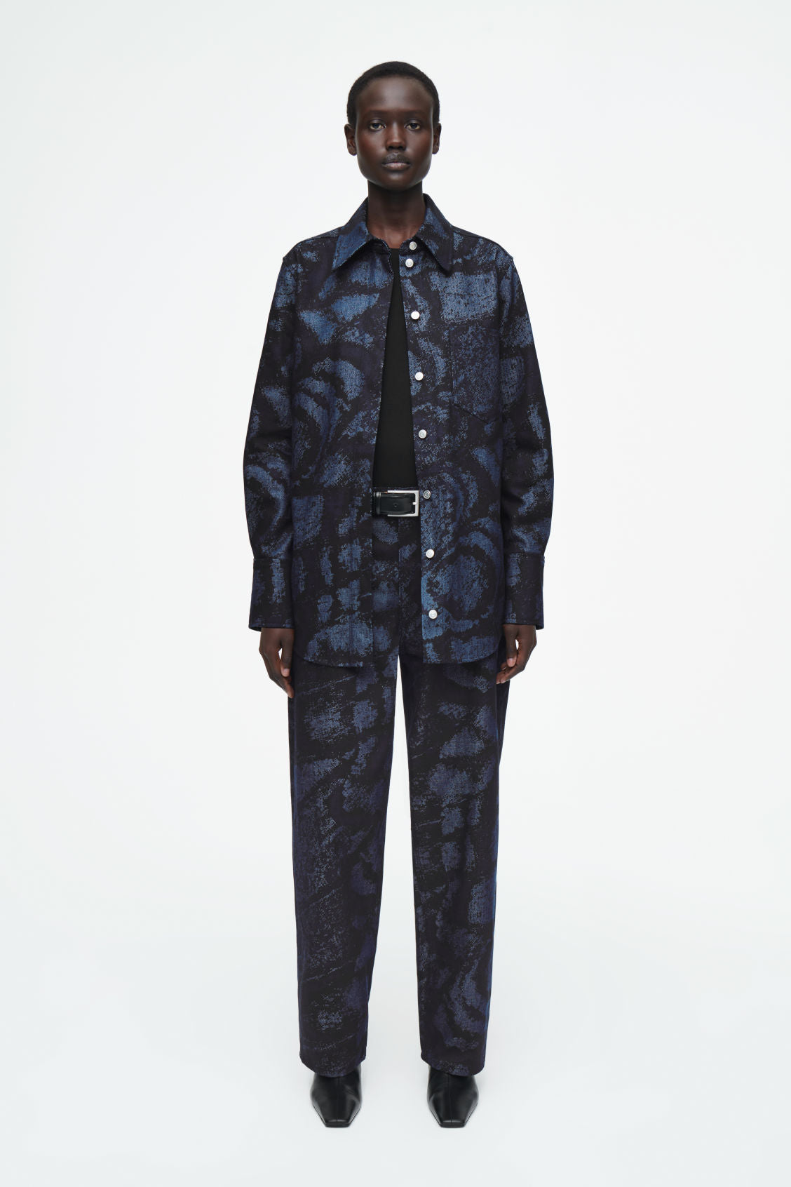 Regular jacquard denim shirt