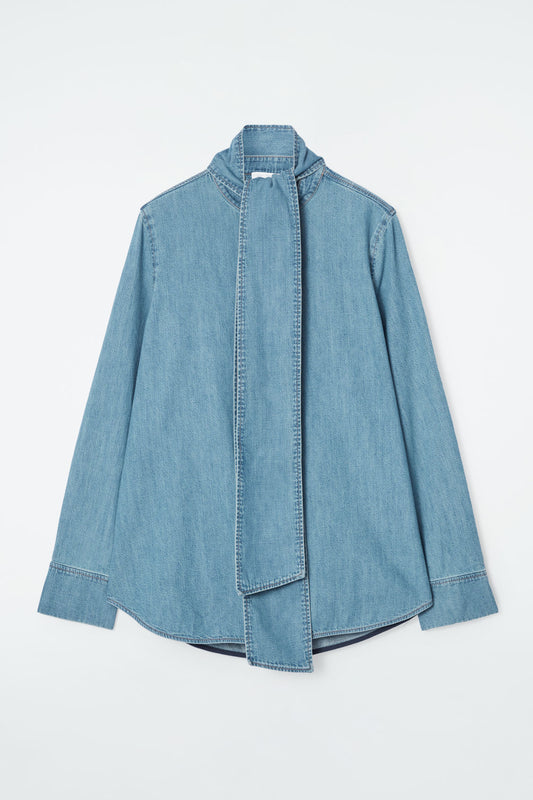 Neck-Tie Denim Blouse