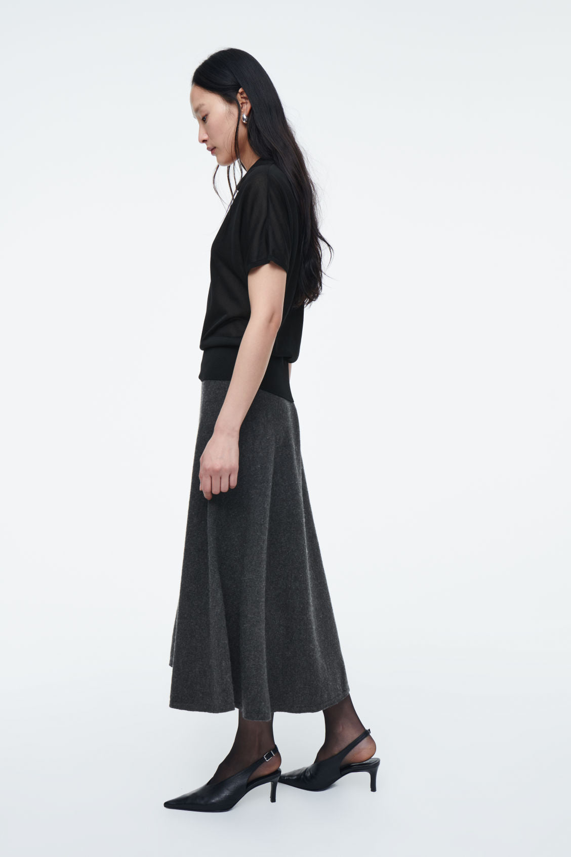 Boiled-Wool Midi Skirt