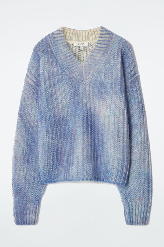 Spray-effect mohair V-neck jumper