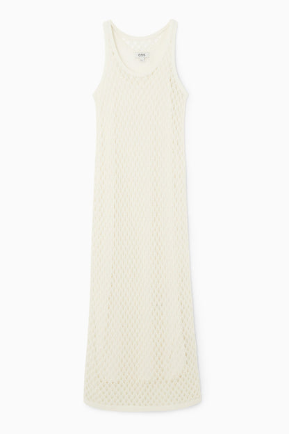 Sleeveless open-knit midi dress