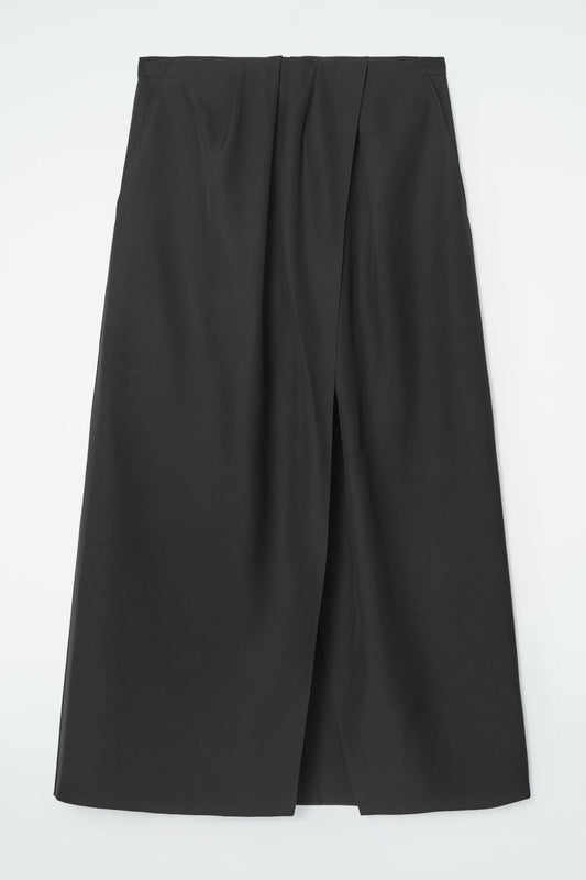 Draped Wrap Midi Skirt