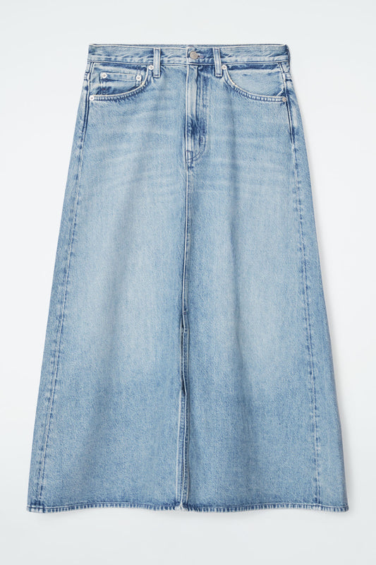 A-Line Denim Midi Skirt