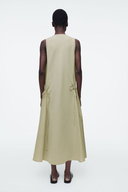 Panelled gathered-side midi dress