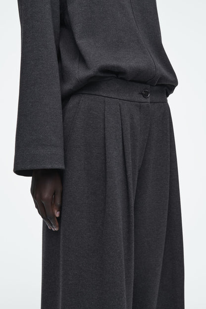 Pleated Wide-Leg Herringbone Trousers