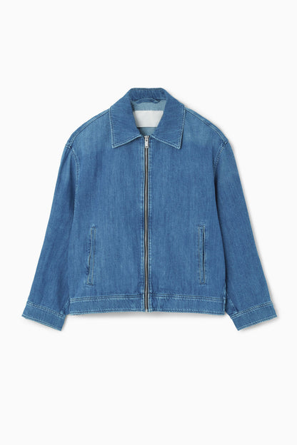 Oversized zip-up denim jacket