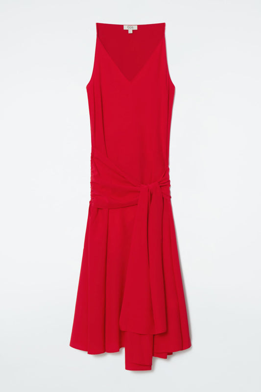 Asymmetric Tie-Waist Silk Dress