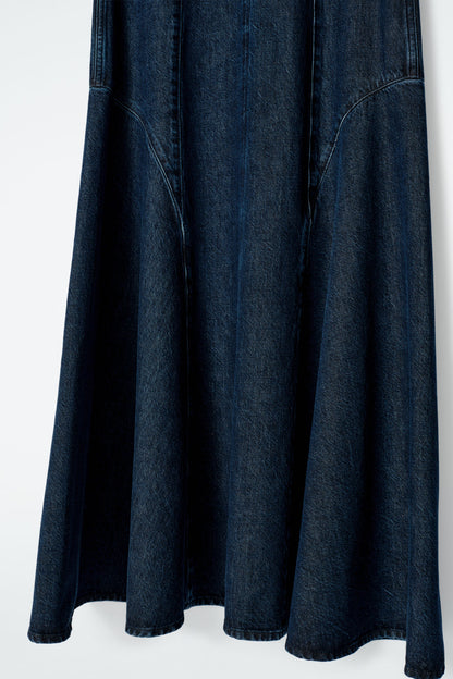 Dropped-waist denim midi dress