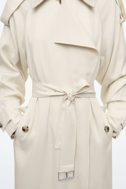 Knitted-collar trench coat