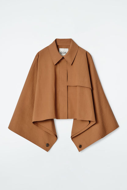 Oversized cropped trench coat cape