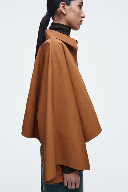 Oversized cropped trench coat cape