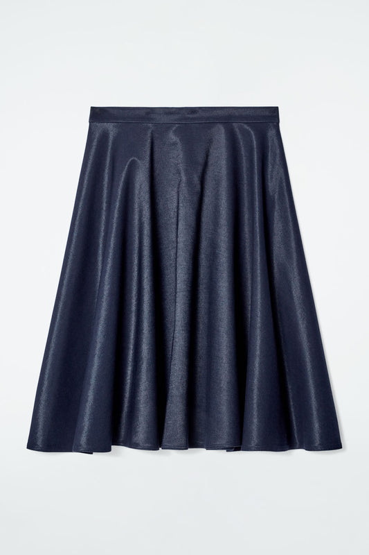 Wet-look denim skirt