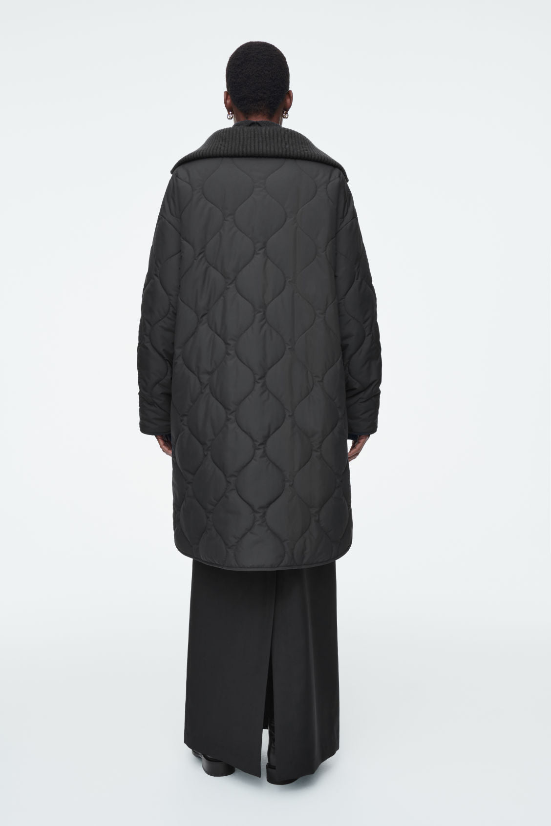 Ribbed-Collar Quilted Coat