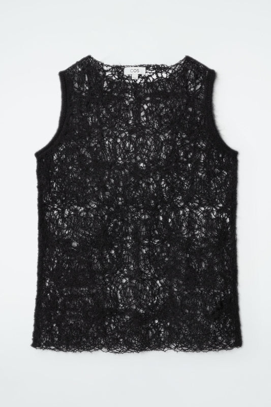 Sheer embroidered mohair tank top