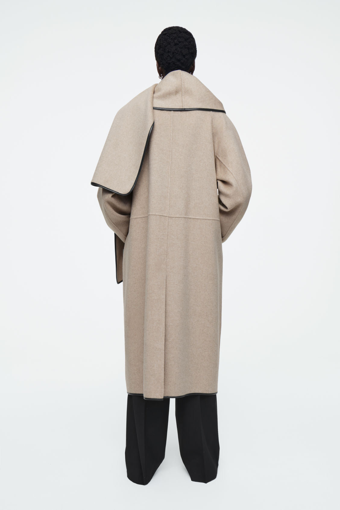 Leather-Trimmed Wool Scarf Coat